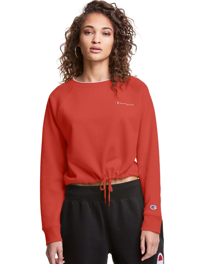 Champion Campus Fleece Cropped Crew Embroidered Script Logo - Naisten Punainen Collegepaita - Suomi